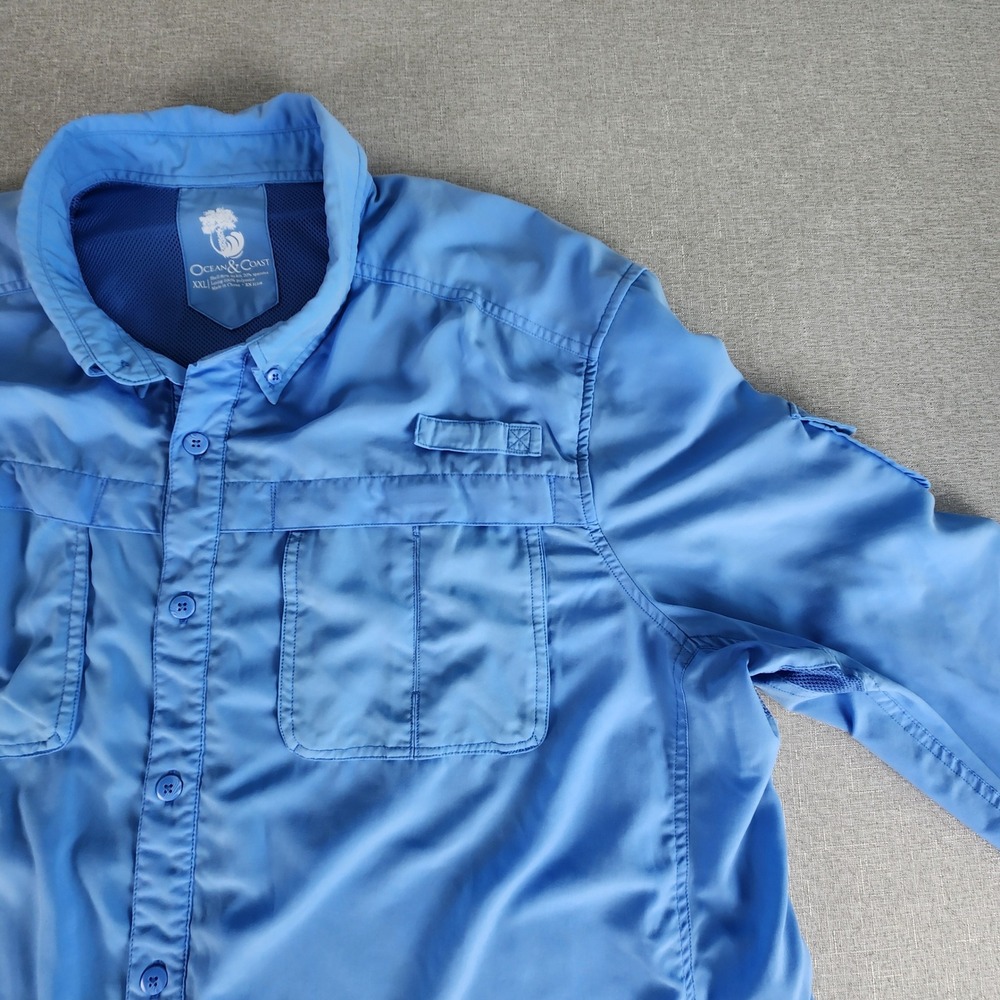 Ocean & Coast Mens XXL Blue Fishing Shirt Long Sleeve Vented Performance Pockets